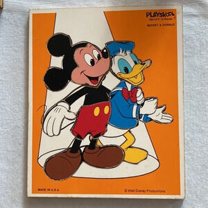 Vintage 1974 Playskool Disney Mickey & Donald wooden puzzle